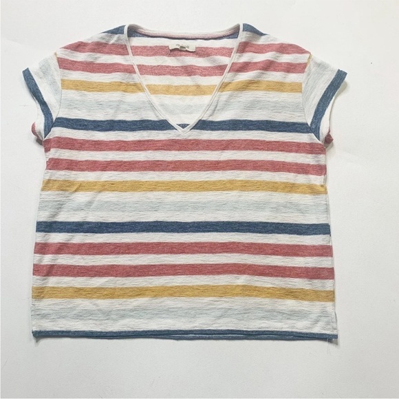 Madewell Skyline Stripe V-Neck Tee Shirt Size XXSmall Short Sleeve - Picture 1 of 6
